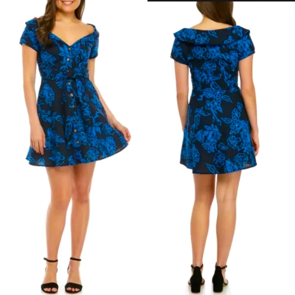 Free People Size 4 Thing called Love Mini Dress Blue Floral Y2K Coquette New
